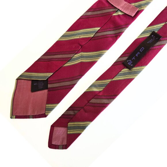 ETRO Milano Silk Neck Tie Magenta Jacquard Striped ITALY 58.75" x 3.25" - Picture 6 of 8